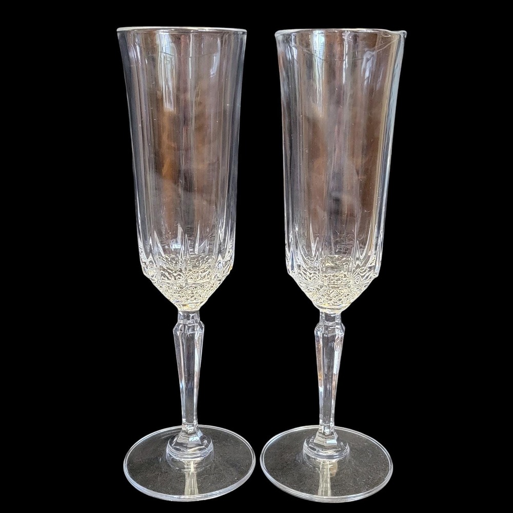 St George American Heritage Crystal Champagne Flutes Glasses Set of 2 Wedding‎
